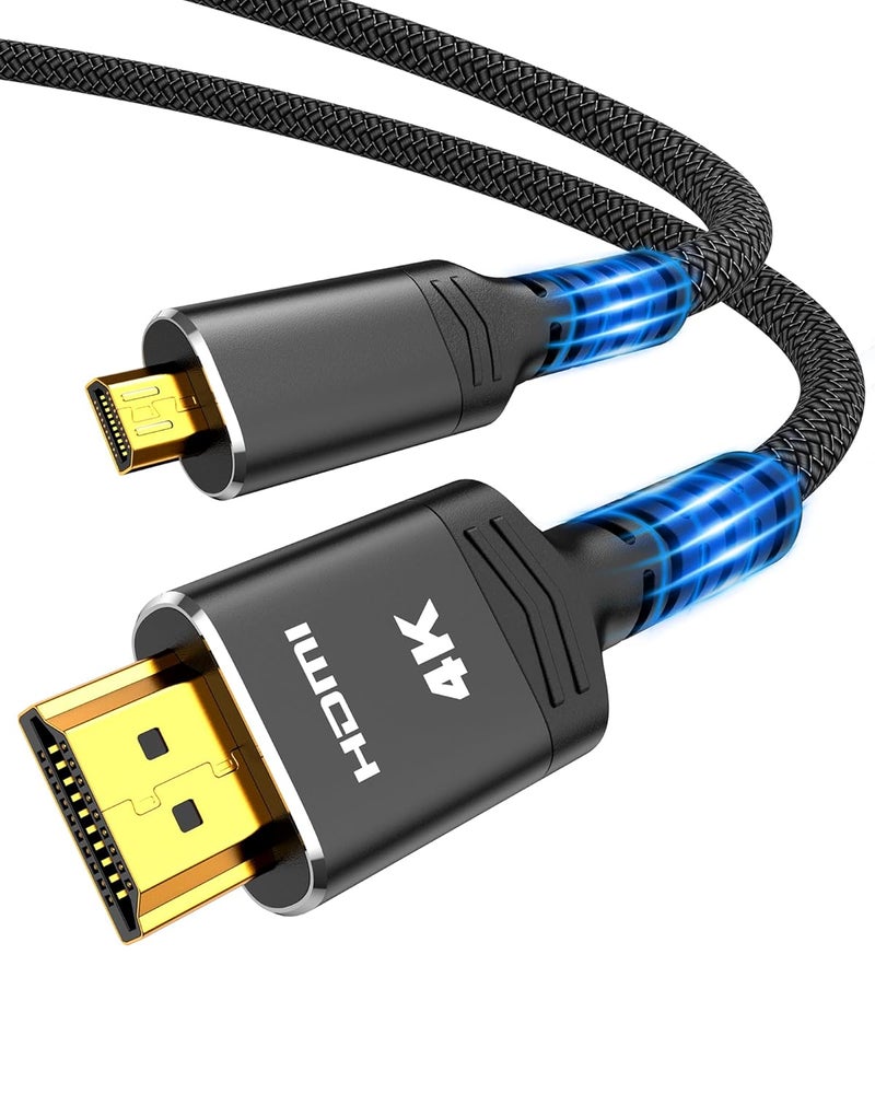 Highwings 4K Micro HDMI to HDMI Cable 3.3 FT, Micro Male to HDMI Male Cable Nylon Braided Cord Adapter 2.0 4K@60HZ 2K@165HZ 18Gbps Compatible with Laptop Camera Monitor HDMI to Micro HDMI Black - Image 1